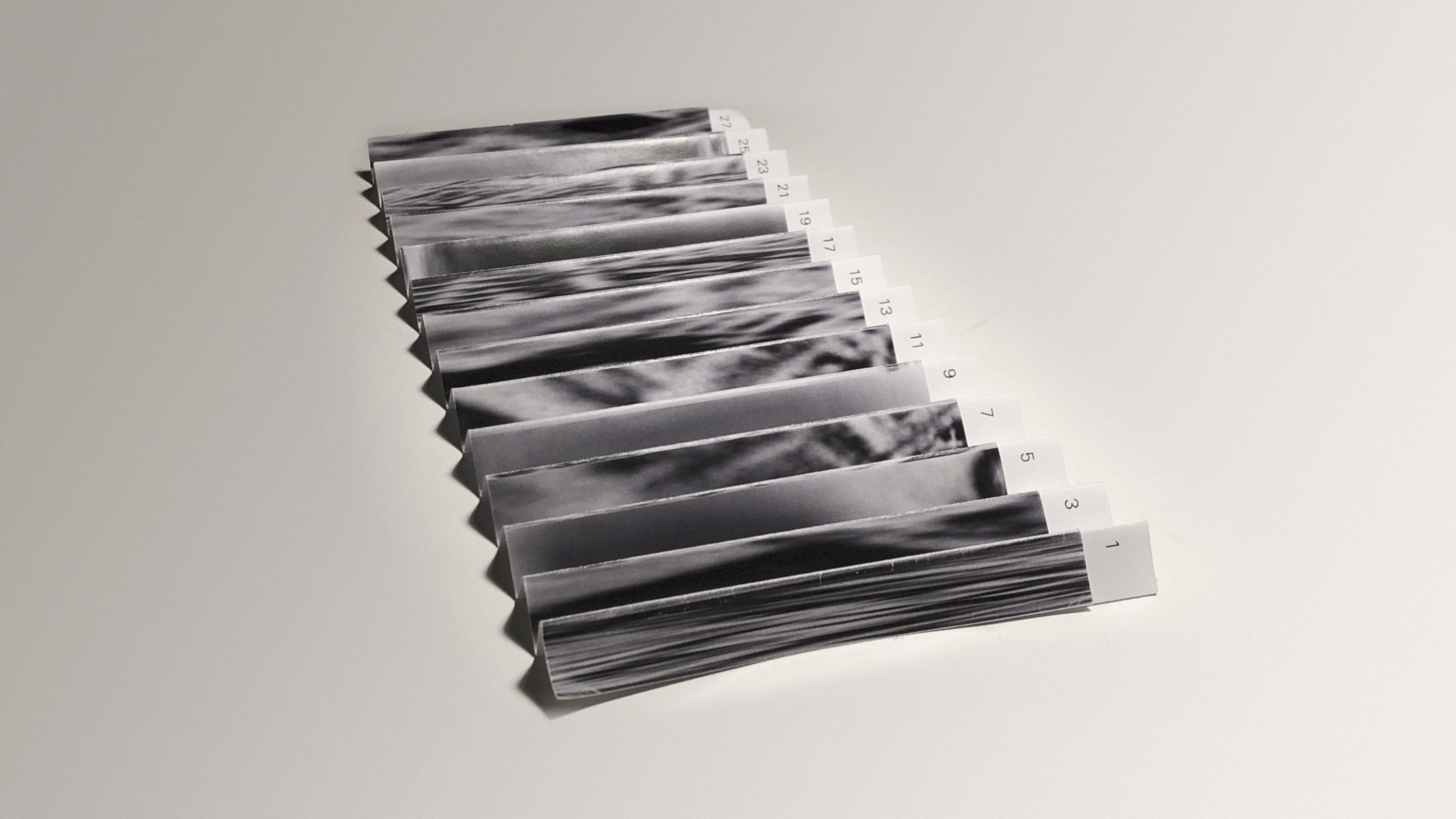Satellite slices stretched into rectangles, printed as folding leporello