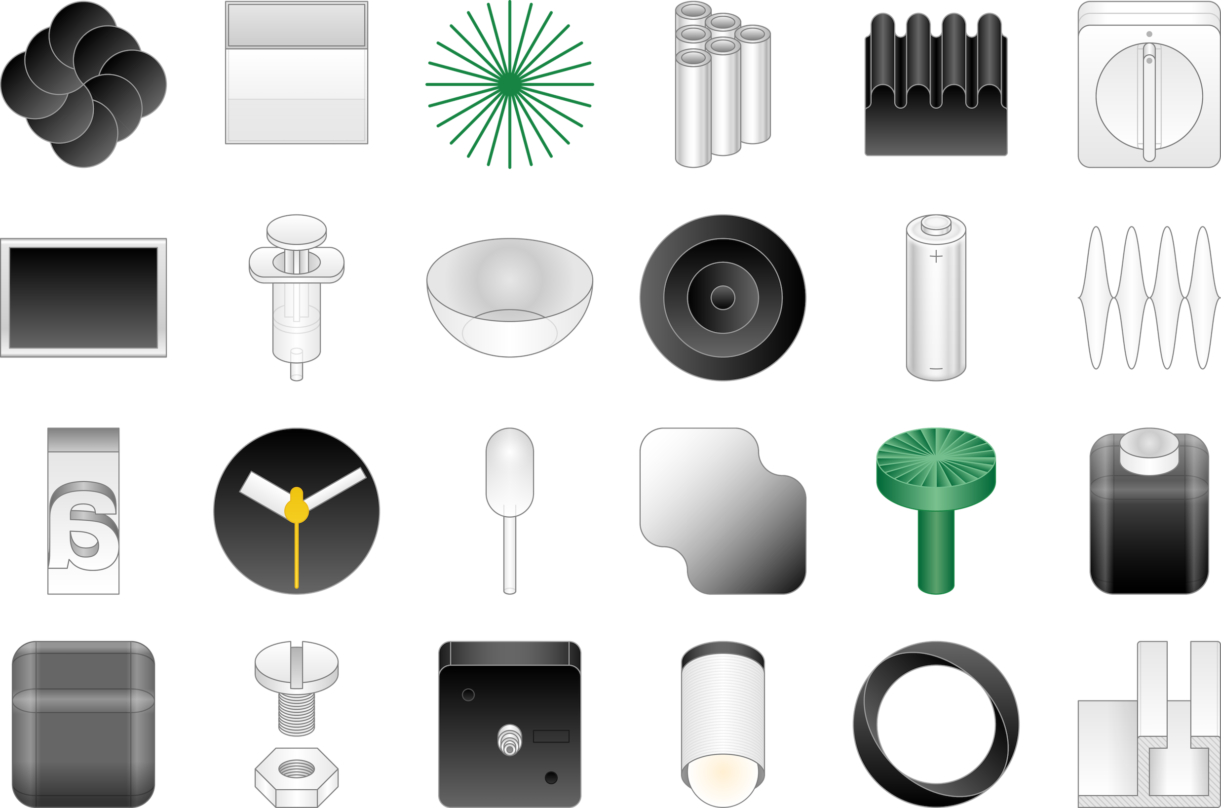 Icons depicting elements of the Meridiem project