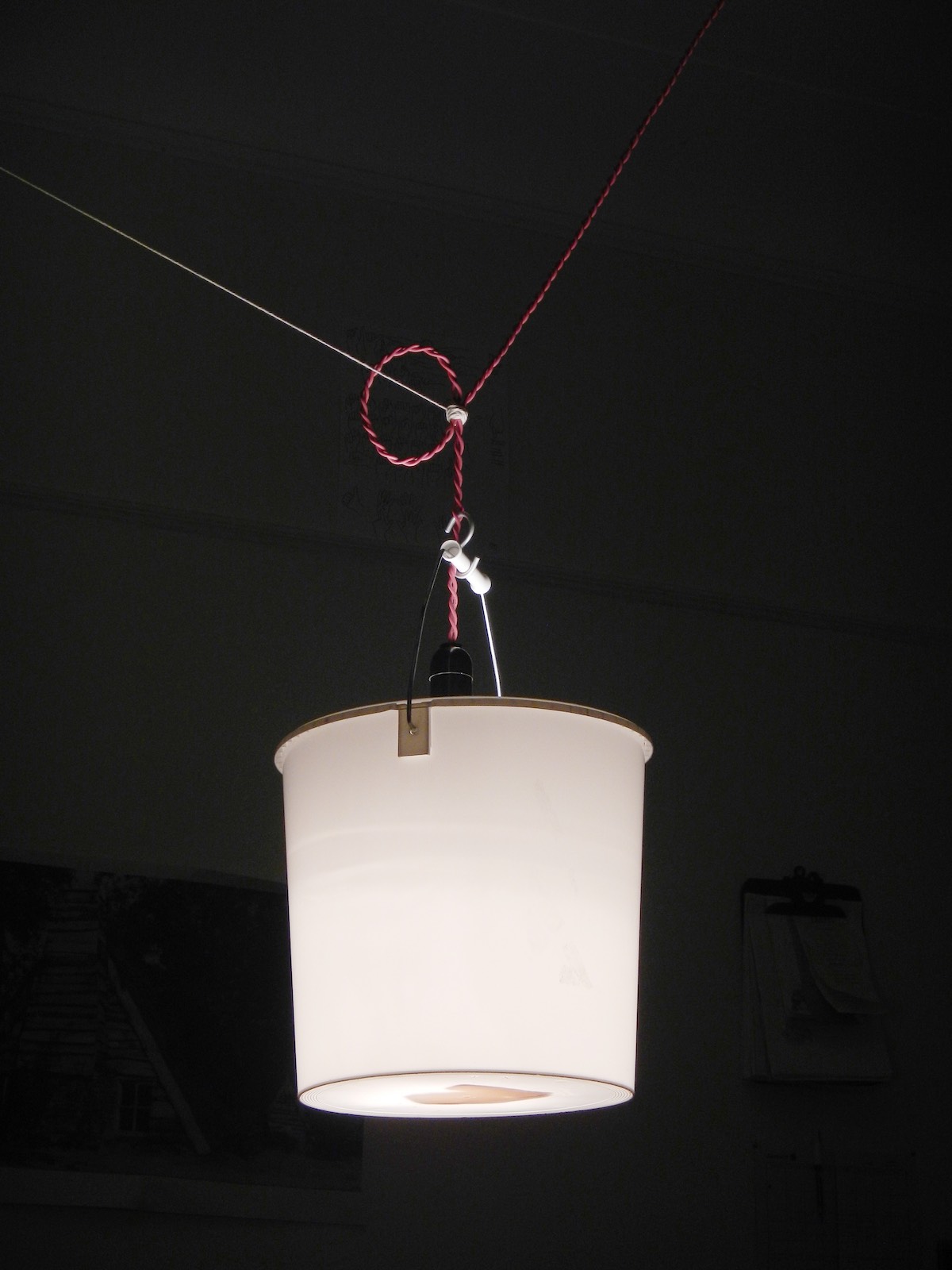 Hanging lamp with bucket shade